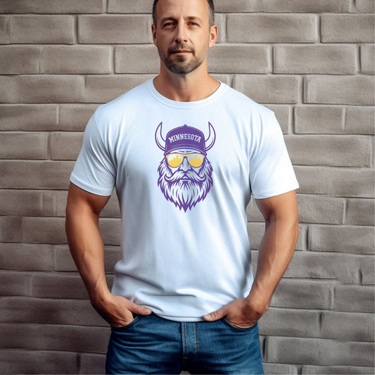 Nordic Warrior Graphic T-Shirt – Bold Purple Helmet Design