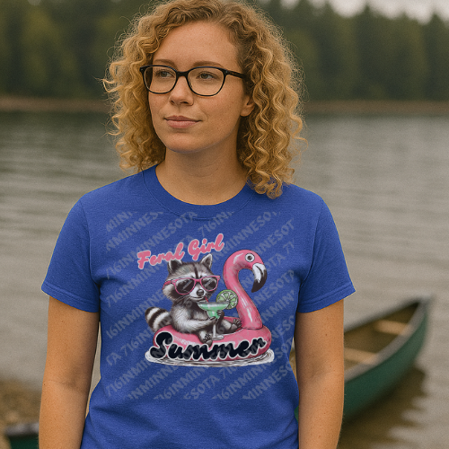 Feral Girl Summer Tee – Raccoon & Flamingo Chaos Edition
